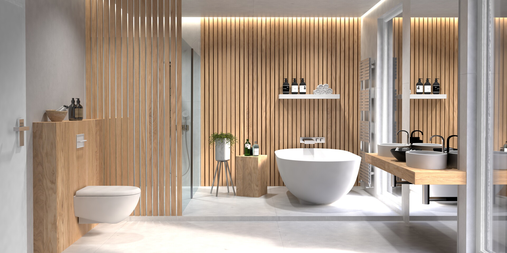 Saniertes Badezimmer mit moderner Dusche, Waschtisch und Armaturen